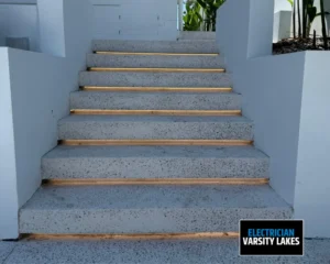 Outdoor concrete stairs with anti-slip wooden edging
